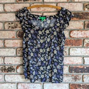 🦋 Flutter Cap Sleeve Black Floral Button Front Sleeveless Blouse Size S by Dip